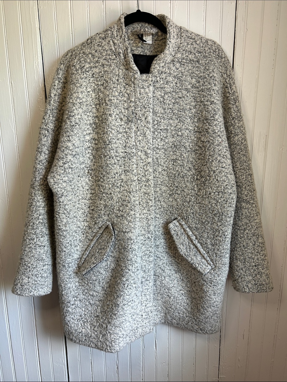 H&M Women's Speckled Gray Zip-Up Wool-Blend Coat